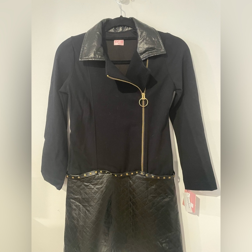 Zoe Ltd Black Dress with Faux Leather Details NWT